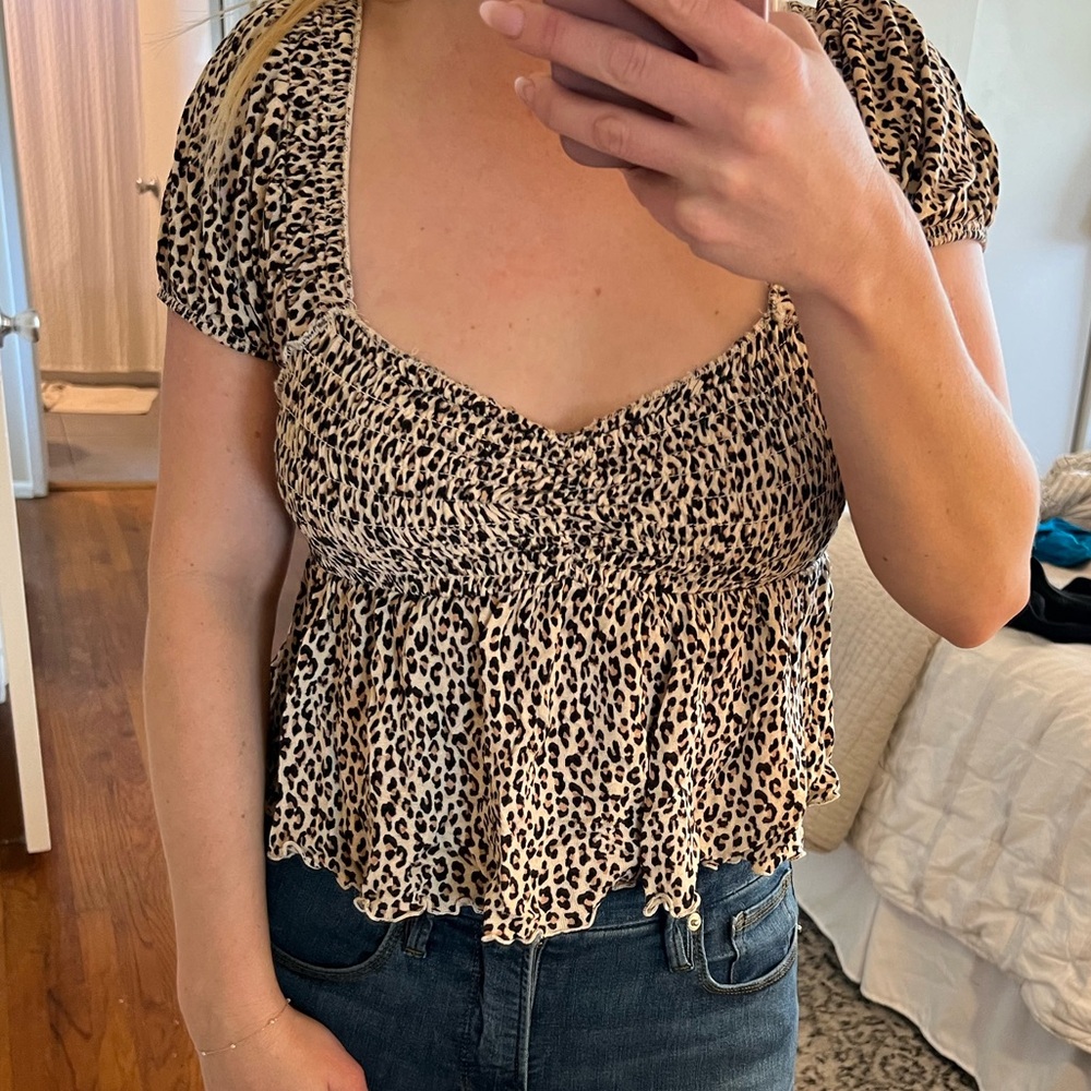 Urban Outfitters Leopard Print Baby Doll Top M